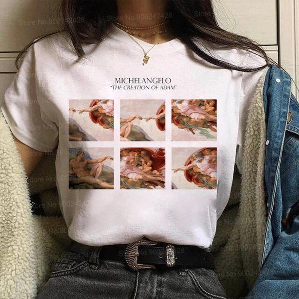 

vaporwave michelangelo aesthetic david women t shirts fashion harajuku casual graphic korean clothes, White
