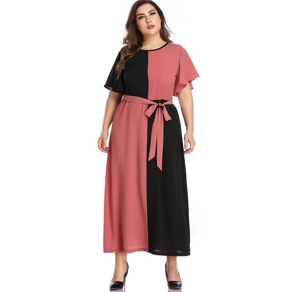 

plus size dresses hy86165# large contrast stitching lace up
