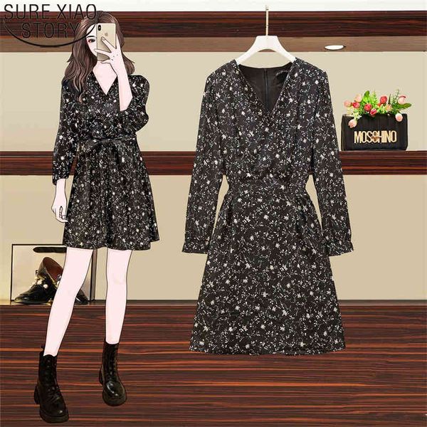 

autumn winter clothes plus size v-neck dress women high waist street bottoming dresses knee-length vestido feminino 12934 210417, Black;gray