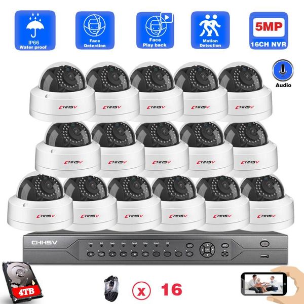 

wireless camera kits h.265+ 16ch 4k poe nvr kit cctv security system 5mp indoor outdoor vandalproof ip video surveillance