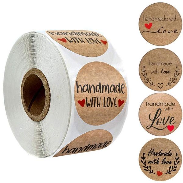 

100-500pcs kraft paper sticker homemade with love stickers for envelope package seal labels stationery handmade adhesive lable gift wrap