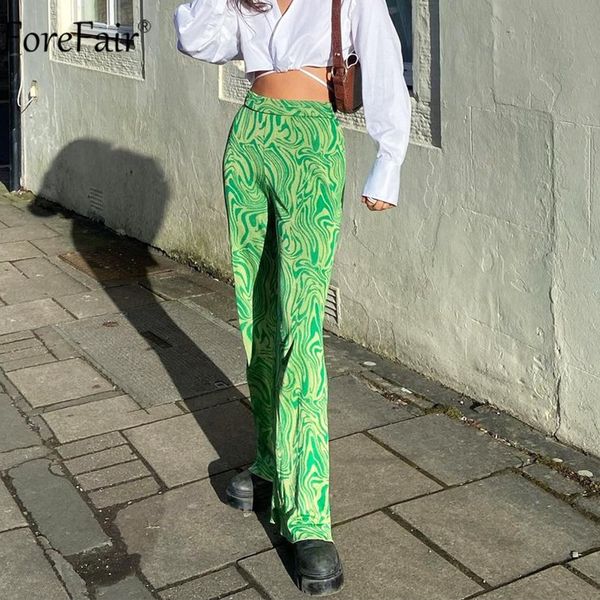 

summer 2021 women green wide leg pants high waist print fashion straight trousers female y2k long pants casual, Black;white