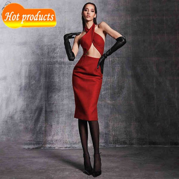 

two piece dress you dressed up as female celebrity cocktail party dress cross design open hollow waist come back wearing bandage o1sj, White