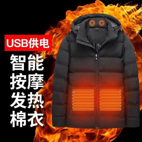 

men's down & parkas men usb intelligent massage cotton-padded clothes carbon fiber waterproof fever hooded, Black