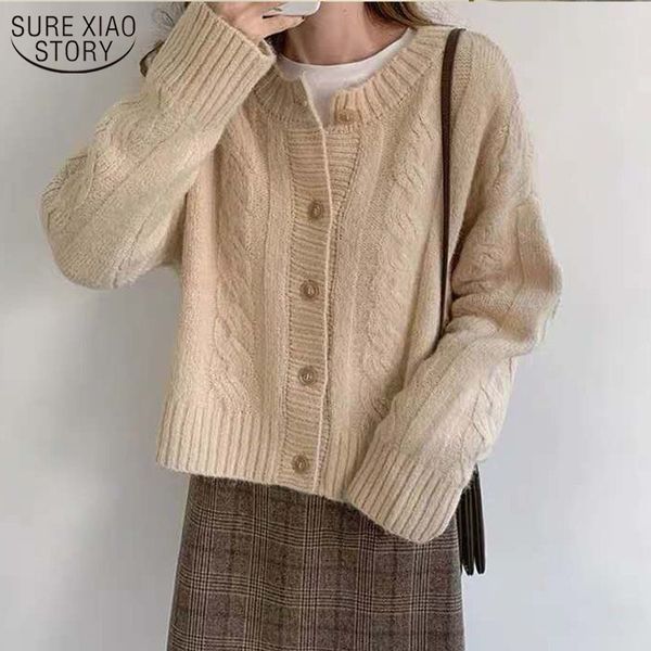 

winter thicken long sleeve vintage sweater coat cardigan women autumn plus size casual knitted woman sweaters 11655 210508, White