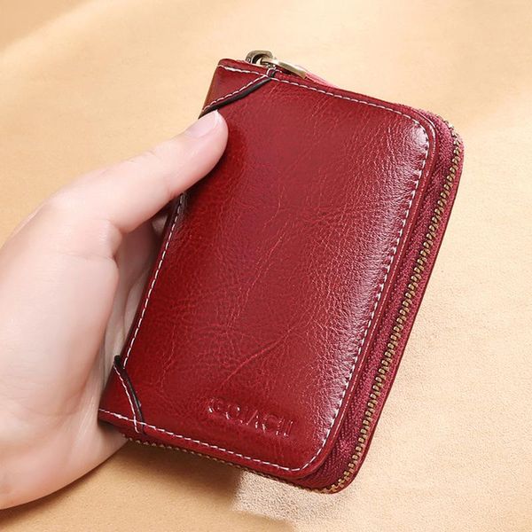

card holders high grade genuine leather couple wallet men's short zipper women's small clip coin pocket fashion multi-function, Brown;gray