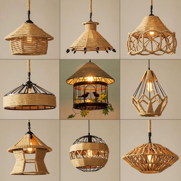 

pendant lamps hand-woven rope lustre industriel chandelier retro shop hanging light lamp for living bedroom mood