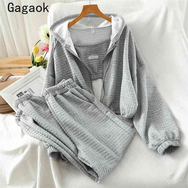 

women suit moda casual sports spring autumn simple sets korean wild fashion solid jackets + camisole +pants 210531, White