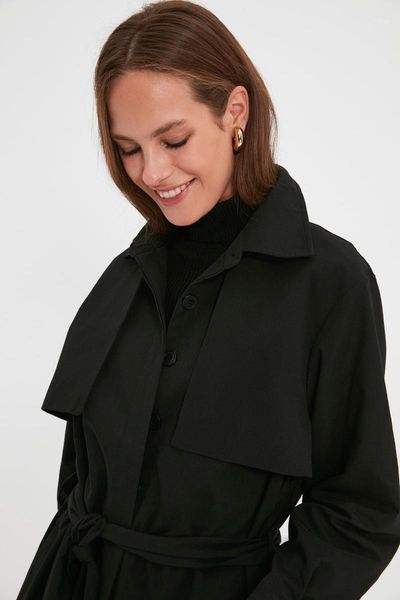 

women's jackets trendyol belted lined trench coat tctaw22tr0005, Black;brown
