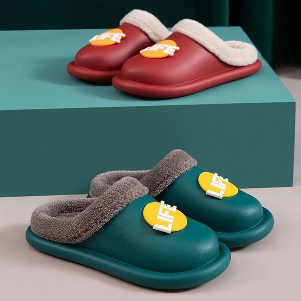 

women waterproof slippers soft eva warm plush female male working kitchen shoes anti-slip lovers indoor home floor, Black