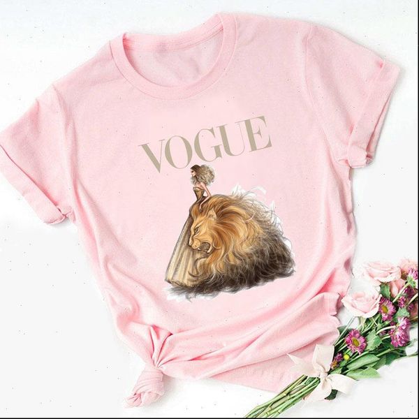 

vogue princess print pink womens short sleeve o neck loose tee female clothes camisetas mujer, White