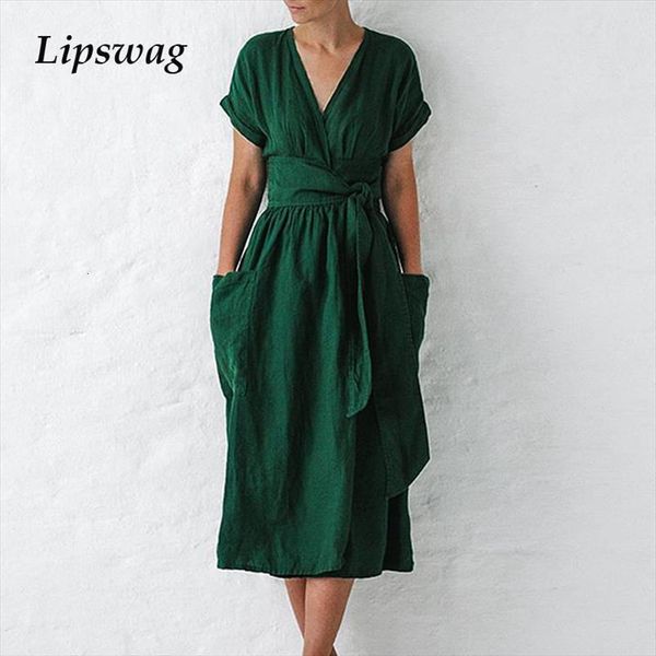 

elegant office solid women dress deep v long spring summer short sleeve femal slim waist party beach vestidos, Black;gray