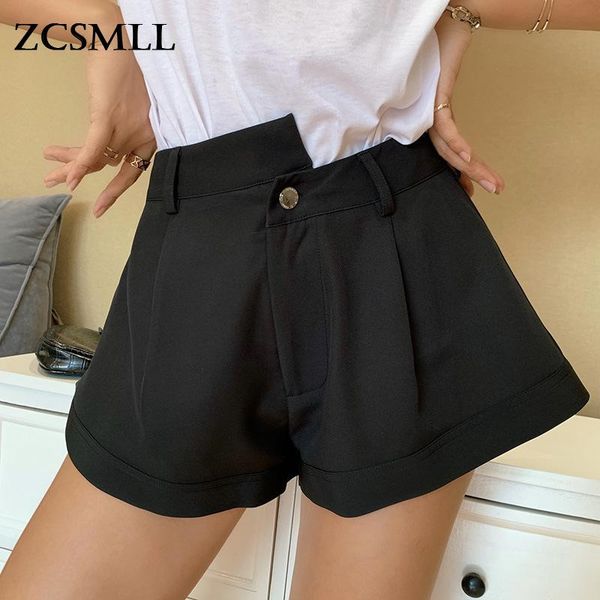 

women's shorts zcsmll 2021 summer style solid color asymmetric waist women foreign trade fashion casual wide-leg, White;black