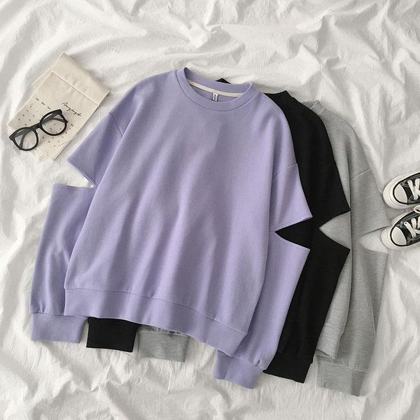 

women's hoodies & sweatshirts zity autumn casual sweatshirt women o -neck long sleeve gray pruple fashion oversize pullover female loos, Black