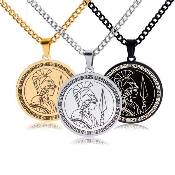 

pendant necklaces vintage greek mythology stainless steel wisdom war goddess athena round necklace, Silver