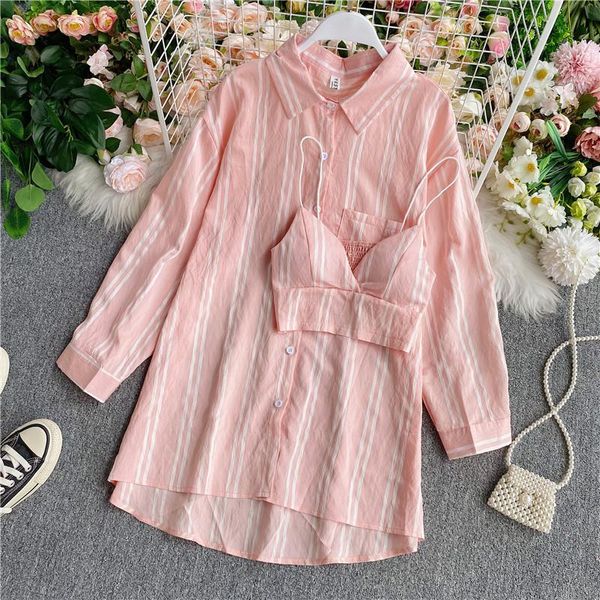 

women's blouses & shirts striped shirt for women 2021 korean style loose fashionable mid-length summer thin sunscreen cardigan, White