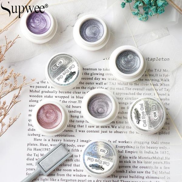 

nail gel supwee shiny aurora spar cat's eye varnishes smoothie wide glitter 5ml semi-permanent magnetic nails polish, Red;pink