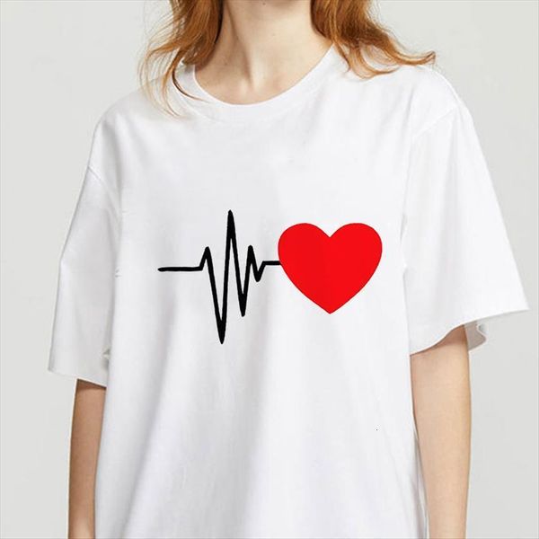 

black red love heart radio women wave clothing sticker heat transfer electrocardiogram tee femme, White