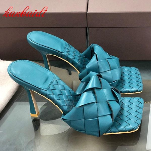 

candy color women summer slippers stiletto high heels pumps slids runway weave party dress shoes mules, Black