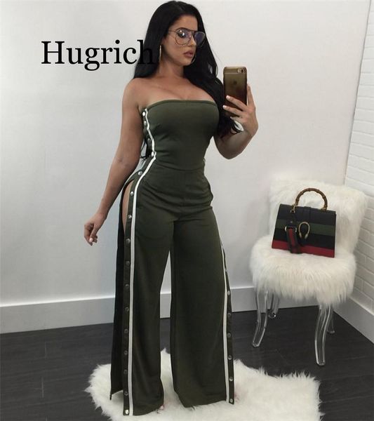 

women's jumpsuits & rompers strapless wide leg jumpsuit women off the shoulder clubwear overalls loose side button long pants romper wo, Black;white