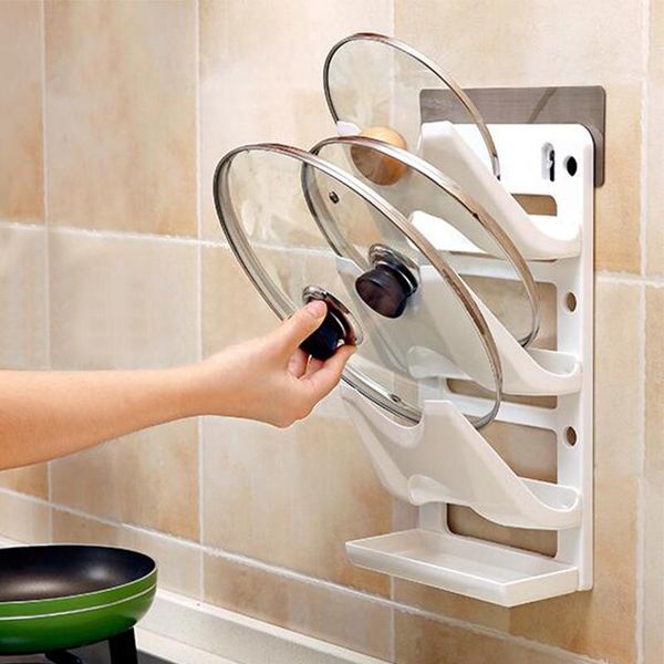 

kitchen storage & organization plastic pot lid rack shelf holder pan cover cutting board organizer adjustable bakeware for 5058