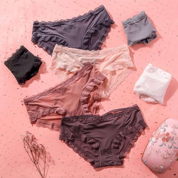 

french summer modal lace women's underwear solid hip triangle, Black;pink