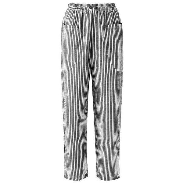 

women's pants & capris women elastic waist striped pockets loose cotton linen long harem casual overalls trousers black xl, Black;white