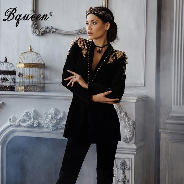 

women's jackets bqueen women fashion formal suits long sleeve v neck rivet epaulet jacket for lady 2021, Black;brown