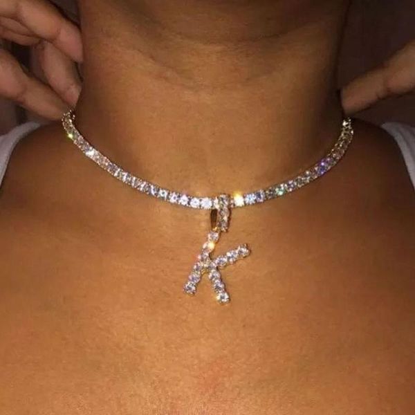 

chains women's nelace, 26 letter initials, sier tennis crystal fashion jewelry, Silver