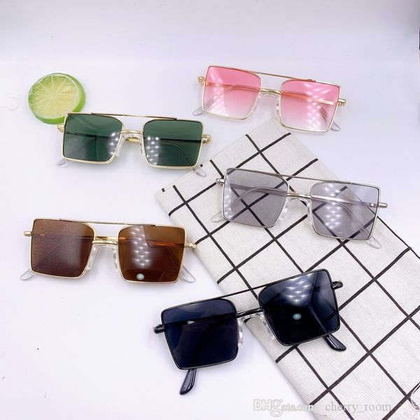 Modische metallische Kinder-Sonnenbrille, trendiger quadratischer Rahmen, coole Kinder-Adumbral-Brille, Persönlichkeit, Kinder, Strand, Outdoor-Brille D080