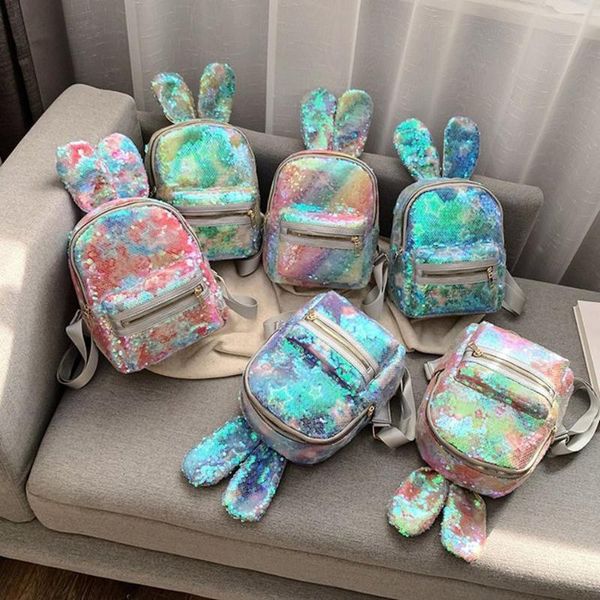 

girls sequins backpack student ears shinny school bags teenage cute large capacity backpacks children's book travel bag