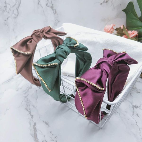 

satin crystal big bow headbands for women diamond scrunchies bows hair accessories crown hairband headband, Silver