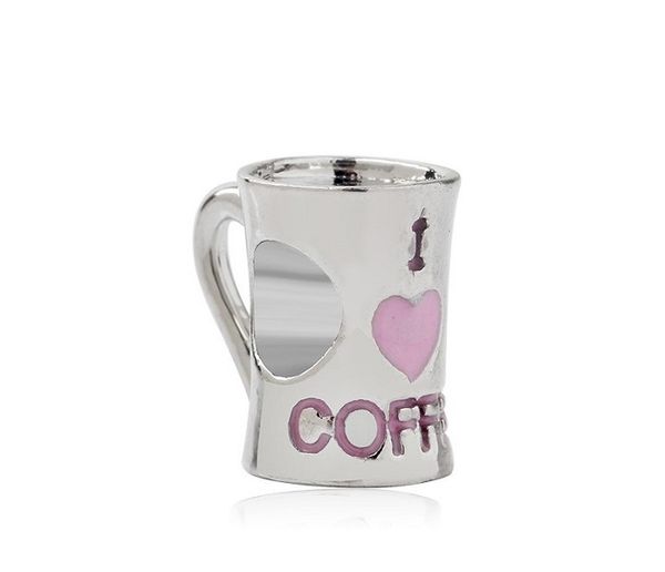 

fits pandora bracelets 20pcs coffee cup pink enamel spacer charms beads silver charms bead for women diy european necklace jewelry, Black