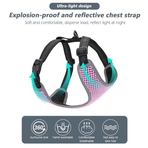 

dog anti-pull breathable chest harness no-pull reflective adjustable soft for medium and small dogs walking running training collars & leash