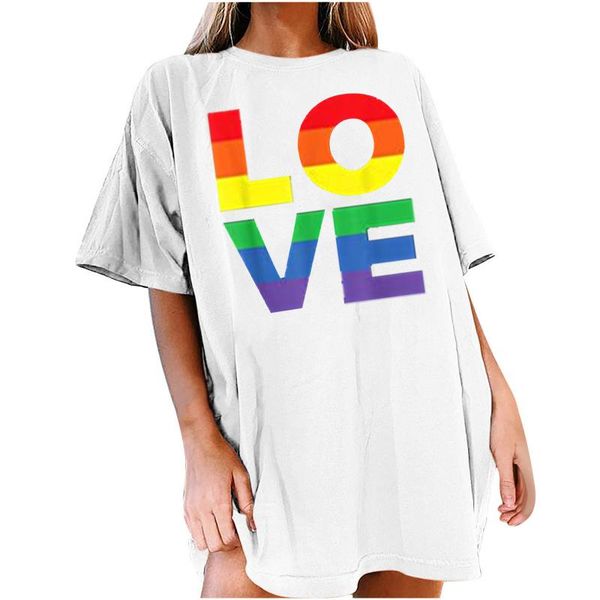 

women's t-shirt women t-shirts vintage love letter printed pattern casual short sleeve loose summer ladies oversize pullover homewear t, White