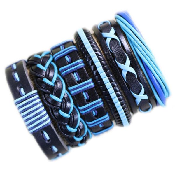 

tennis 6pcs/lot blue ethnic tribal leather bracelet men's bracelets for men pulseira masculina fashion jewelry handmade h69, Golden;silver