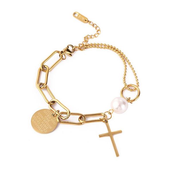 

link, chain wendyfo fashion gold color round cross bracelet for ladies female charm jewelry adjustable women casual bracelets, Black