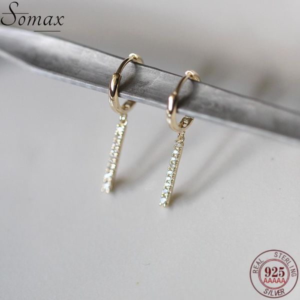 

hoop & huggie 925 sterling silver slender pavÃ© shiny crystal round earrings french simple women elegant style plating 14k gold jewelry gift, Golden;silver
