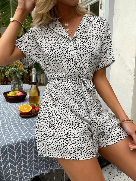 

simplee allover print drawstring waist romper t1zw#, White