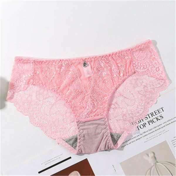 

womens ultra thin lace panties fashion trend hollow out transparent plus size underwear designer female middle waist comfortable briefs, Black;pink