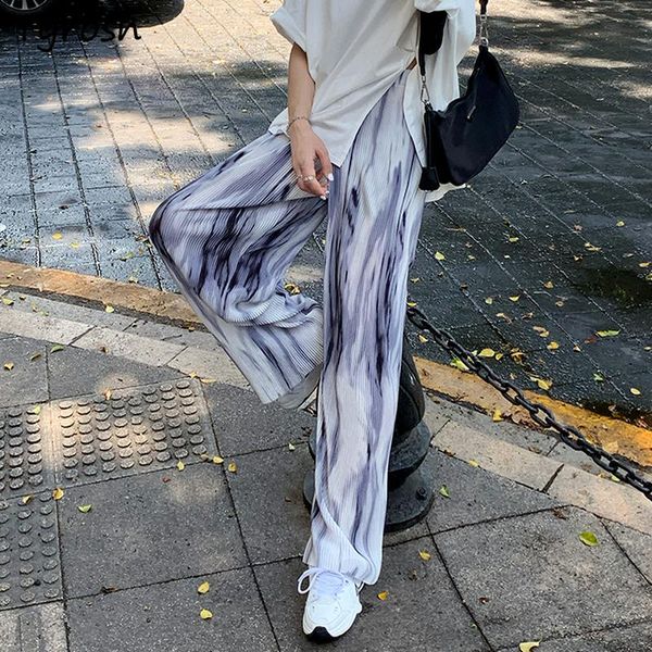 

women's pants & capris women wide leg draped fashion tie dye designed harajuku vintage hipsters leisure high waist all-match femme cozy, Black;white