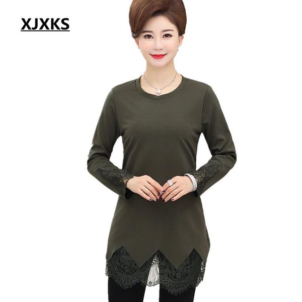 

casual dresses xjxks fashion lace stitching women dress 2021 spring comfortable fabric long pullover, Black;gray