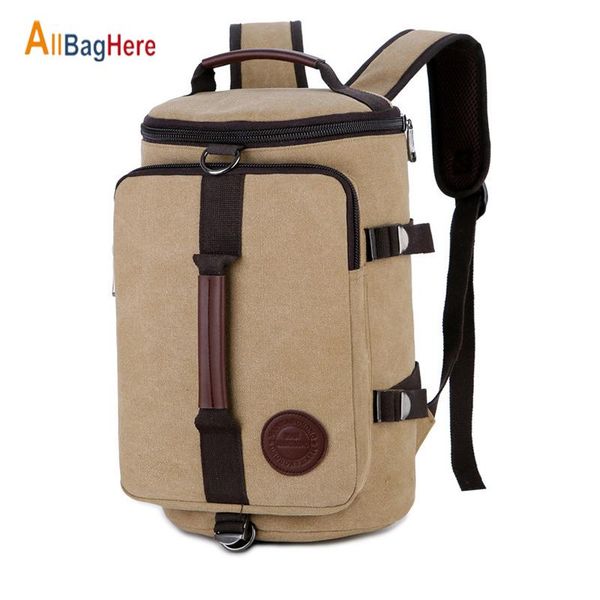 

outdoor bags men canvas gym bag cylindrical bucket multifunctional training tourist backpack waterproof sport travel luggage rucksack