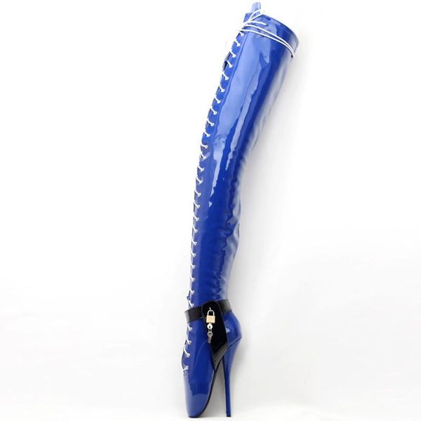 

boots fetish corset dominatrix/thigh/crotch boot women 18cm high heel ballet shoes with lock, Black