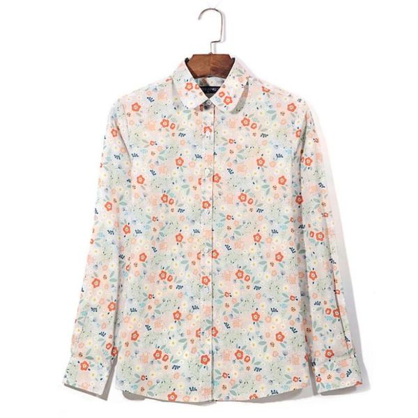 

women's blouses & shirts women 2021 flower prit shirt long sleeve turn down collar office leisure blouse plus size blusas femininas, White
