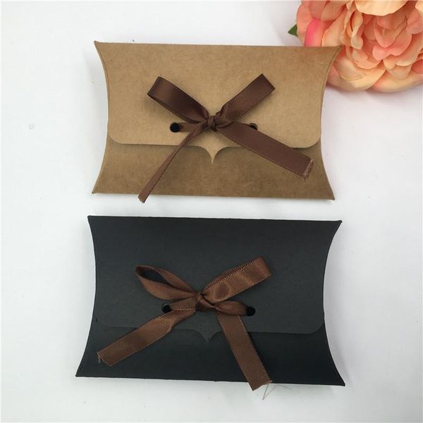 

gift wrap 100pcs/lot kraft paper pillow boxes for happy birthday cake candle packaging container diy with ribbons wholesale