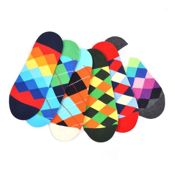 

men's socks 2021 classic combed cotton diamond geometric pattern ankle summer casual funny colorful dress1, Black