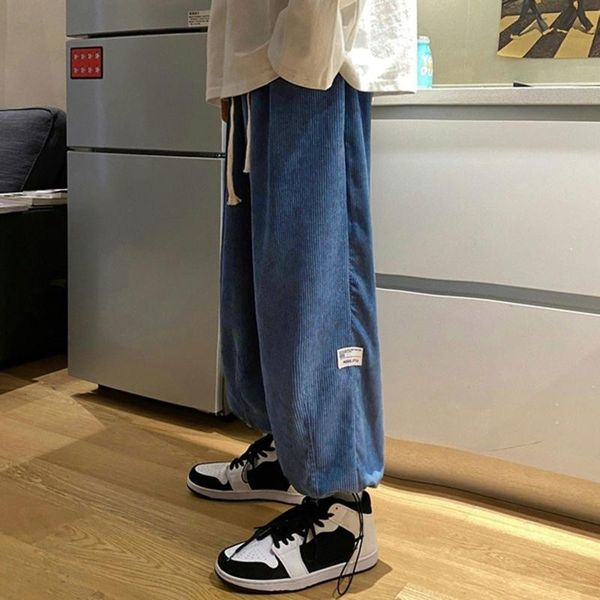 

men's pants men large size loose corduroy casual wide leg pant harlan trousers comfy simple fast in stock, Black