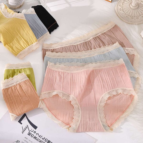 

sweet wind seamless middle waist girls' briefs high elastic lace modal breathable crotch women's underwear, Black;pink