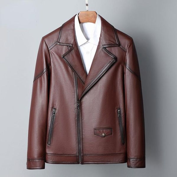 

men's leather & faux 2021 autumn 100% genuine cowhide jackets fashion black motorcycle and biker men jacket clothing veste homme gmm507